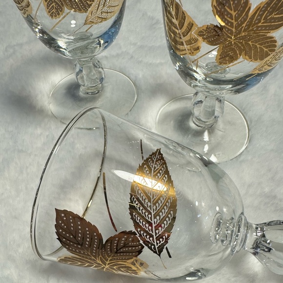 Libbey MCM Vintage Gold Leaf Stemmed Sherbet Liquor Champagne Cocktail Glasses - Picture 6 of 10